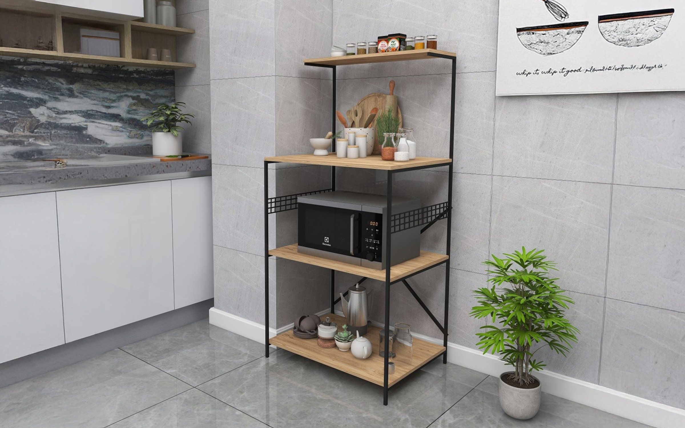 Etajera Anemon, pin + negru  3